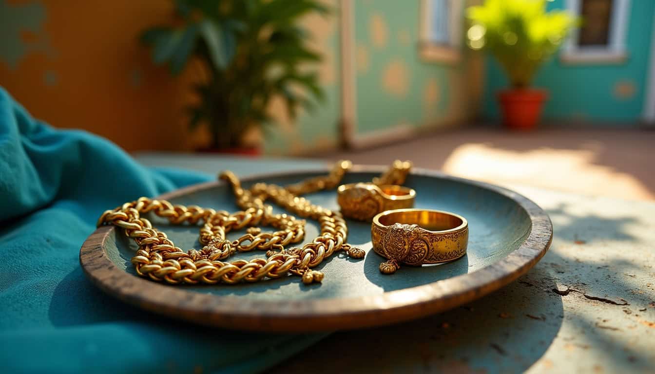 Collection de bijoux antillais en or usagés prêts à être revendus