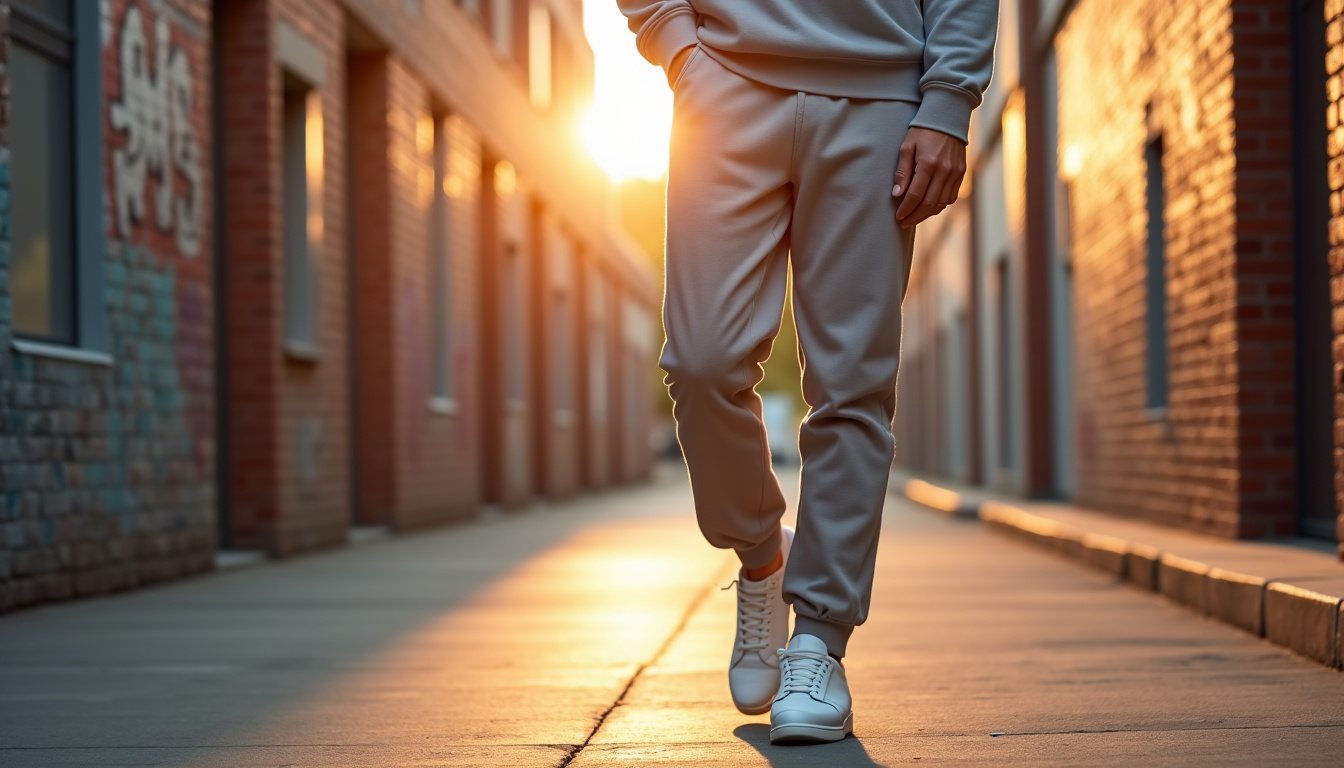 Joggers Harri iets frans… portés avec un sweat assorti, sur fond urbain