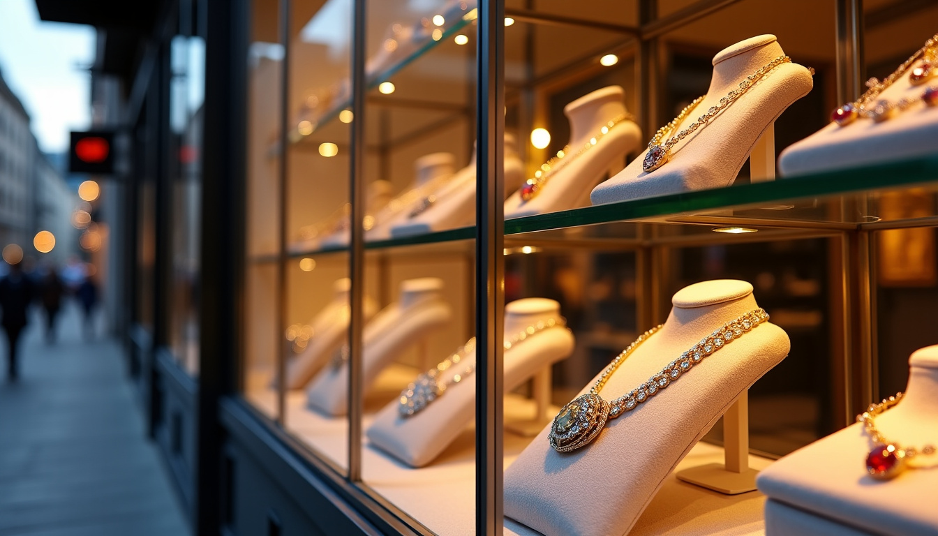 Vitrine de la bijouterie INA Bijoux à Elbeuf avec exposition de bijoux fantaisie et classiques