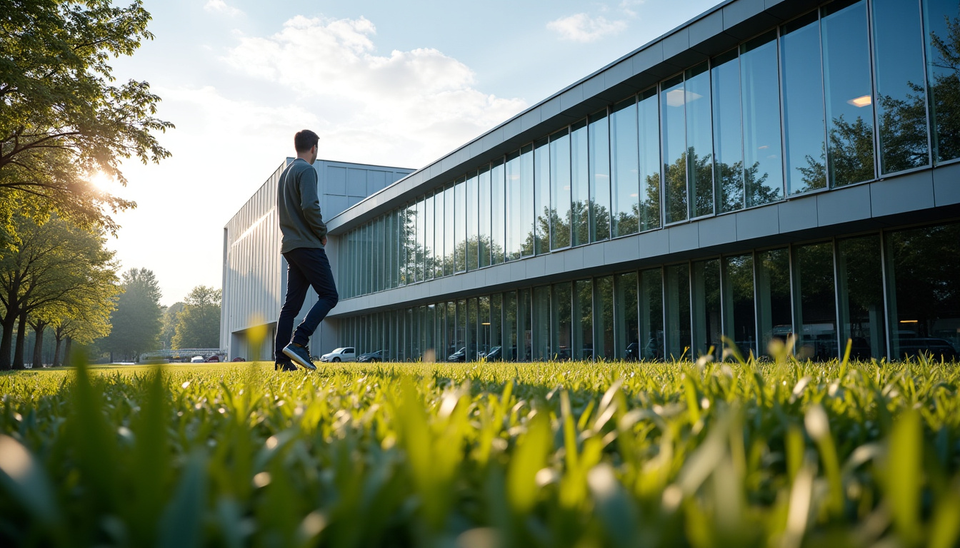 Vue extérieure du siège social de Puma à Herzogenaurach, en Allemagne, montrant un bâtiment moderne entouré d