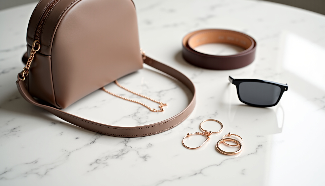 Accessoires mode 2026: sac Dôme, ceinture large, bijoux minimalistes en or rose, lunettes de soleil audacieuses