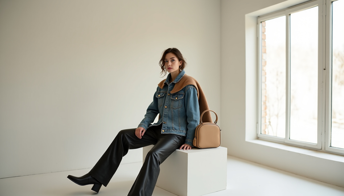 Les pièces et matières phares de la mode 2026 selon Garancedore.fr: jean brut, pantalon en cuir, sac Dôme, écharpe en fourrure synthétique