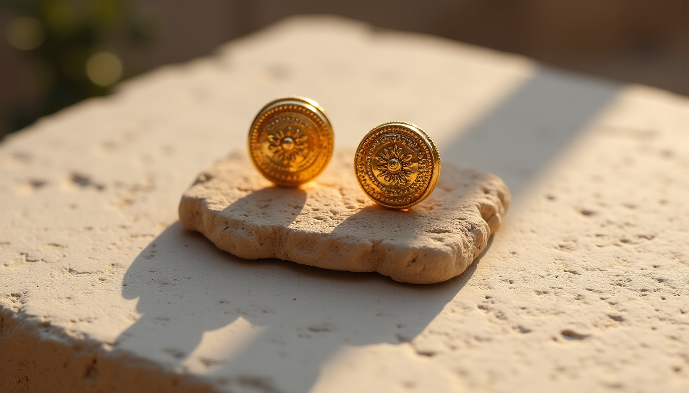 Reconstitution historique de boucles d’oreilles antiques en or portées dans la Mésopotamie ancienne