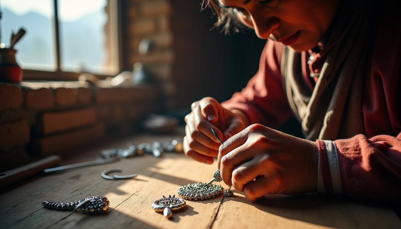 Artisan travaillant à la main un bijou en argent dans un atelier au Népal