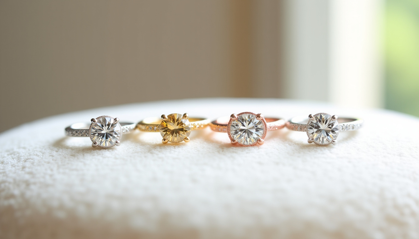 Comparaison des différents types de métal pour une bague de fiancailles: or blanc, or rose, or jaune et platine