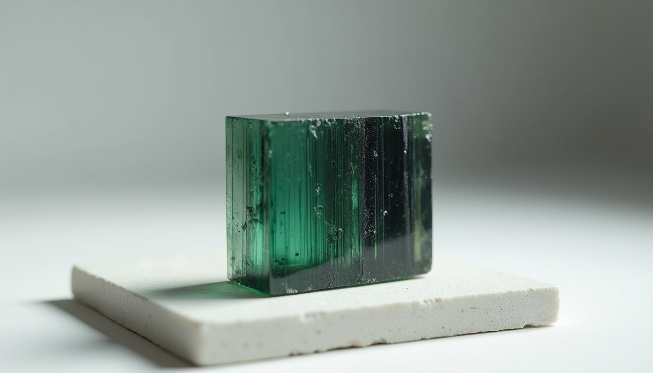 Cristal de tourmaline prismatique avec stries verticales visibles sur sa surface