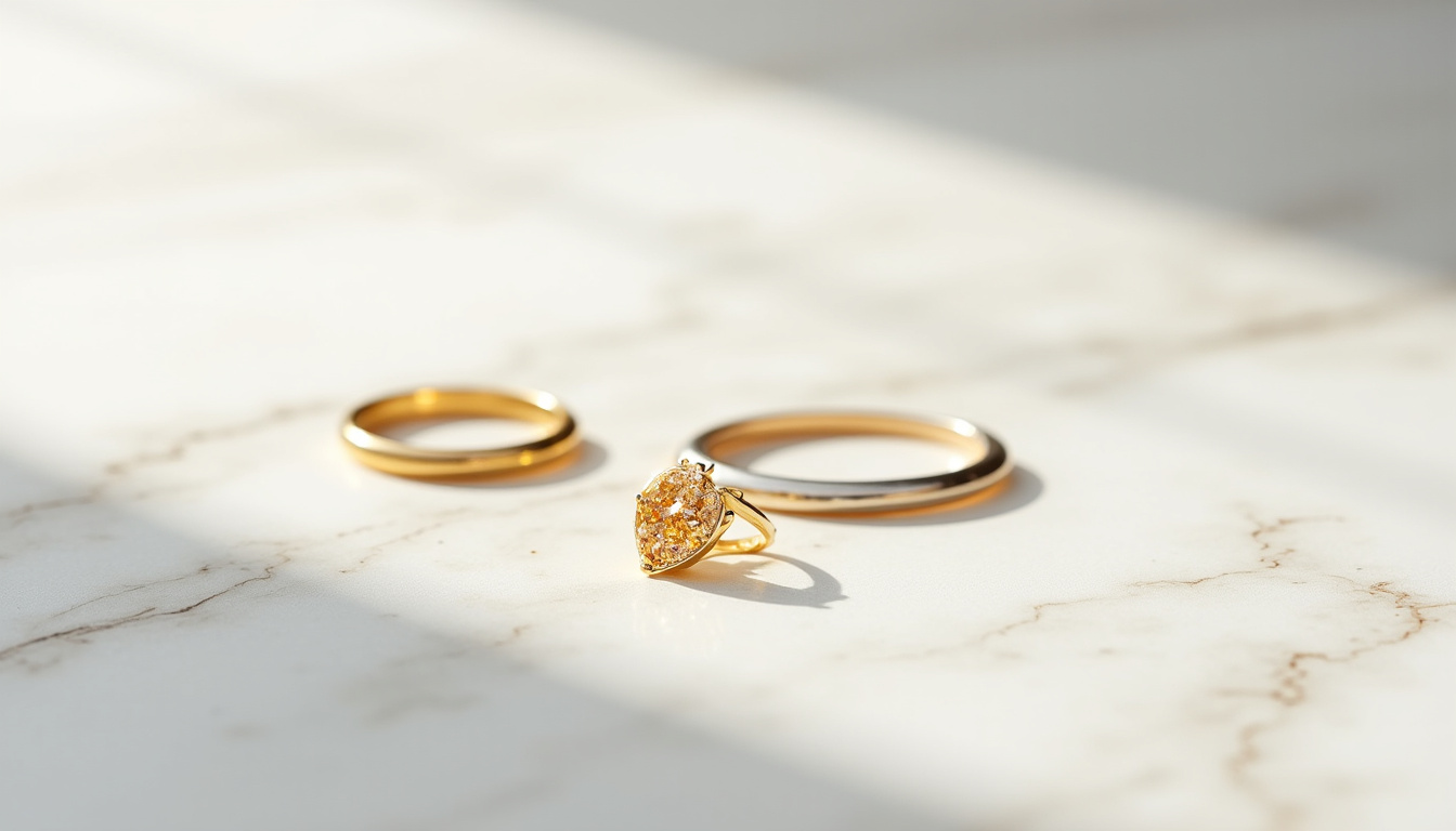 Exposition de bijoux Aurate mettant en valeur les différents matériaux: or massif, or recyclé et vermeil