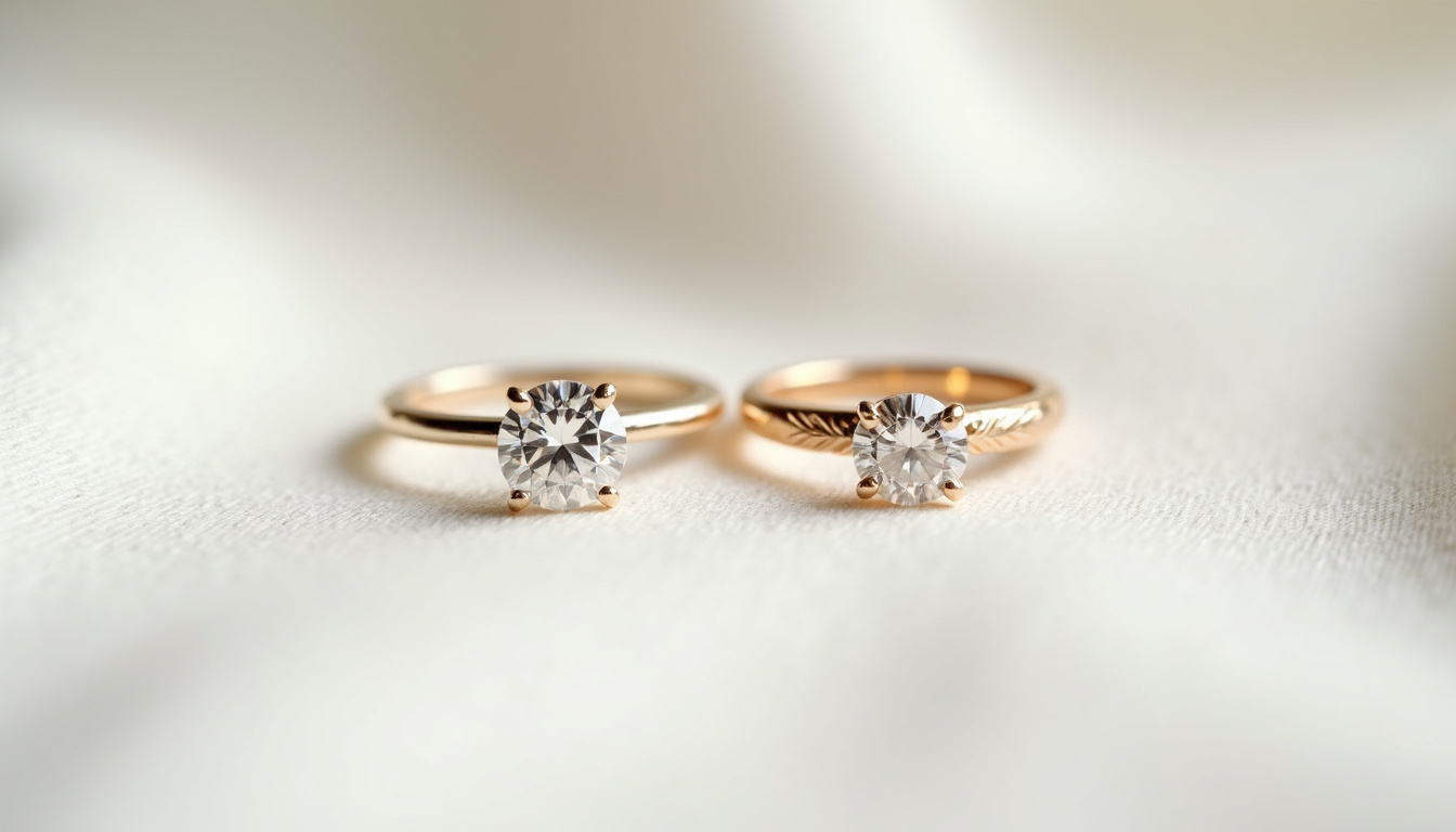 Comparaison visuelle entre une bague de fiançailles traditionnelle et une bague éthique