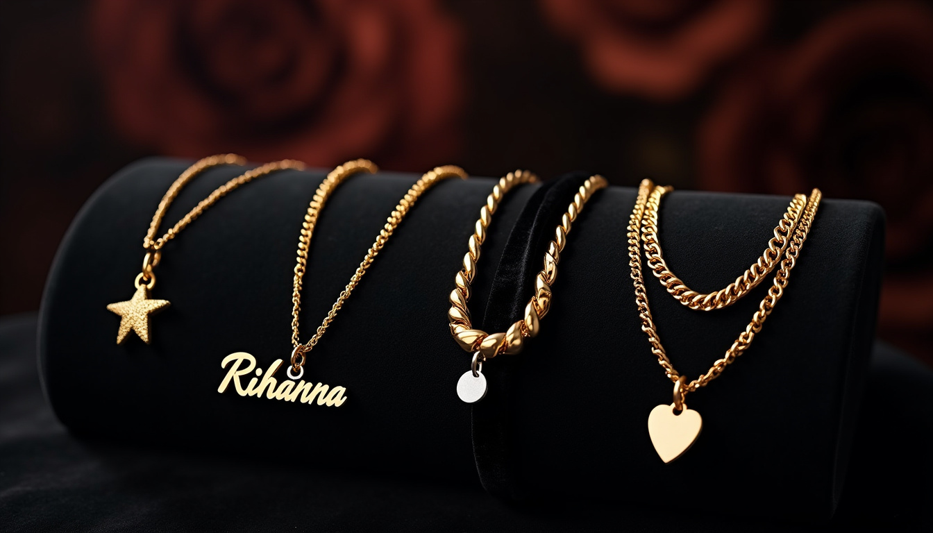 Comparatif des différents modèles de colliers inspirés de Rihanna: prénom, torsadé, choker, multi-rangs