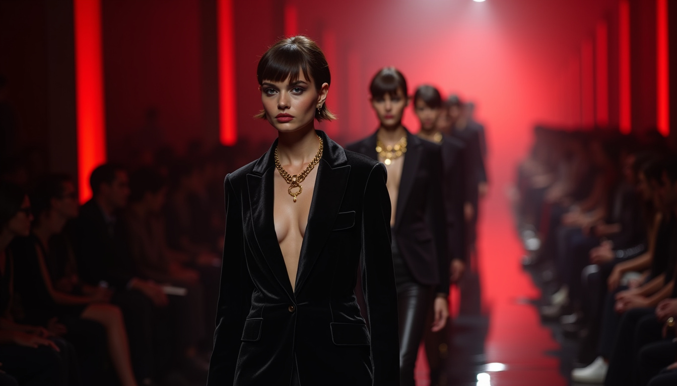 Défilé Gucci des années 90 sous la direction artistique de Tom Ford, ambiance glamour et stylisée
