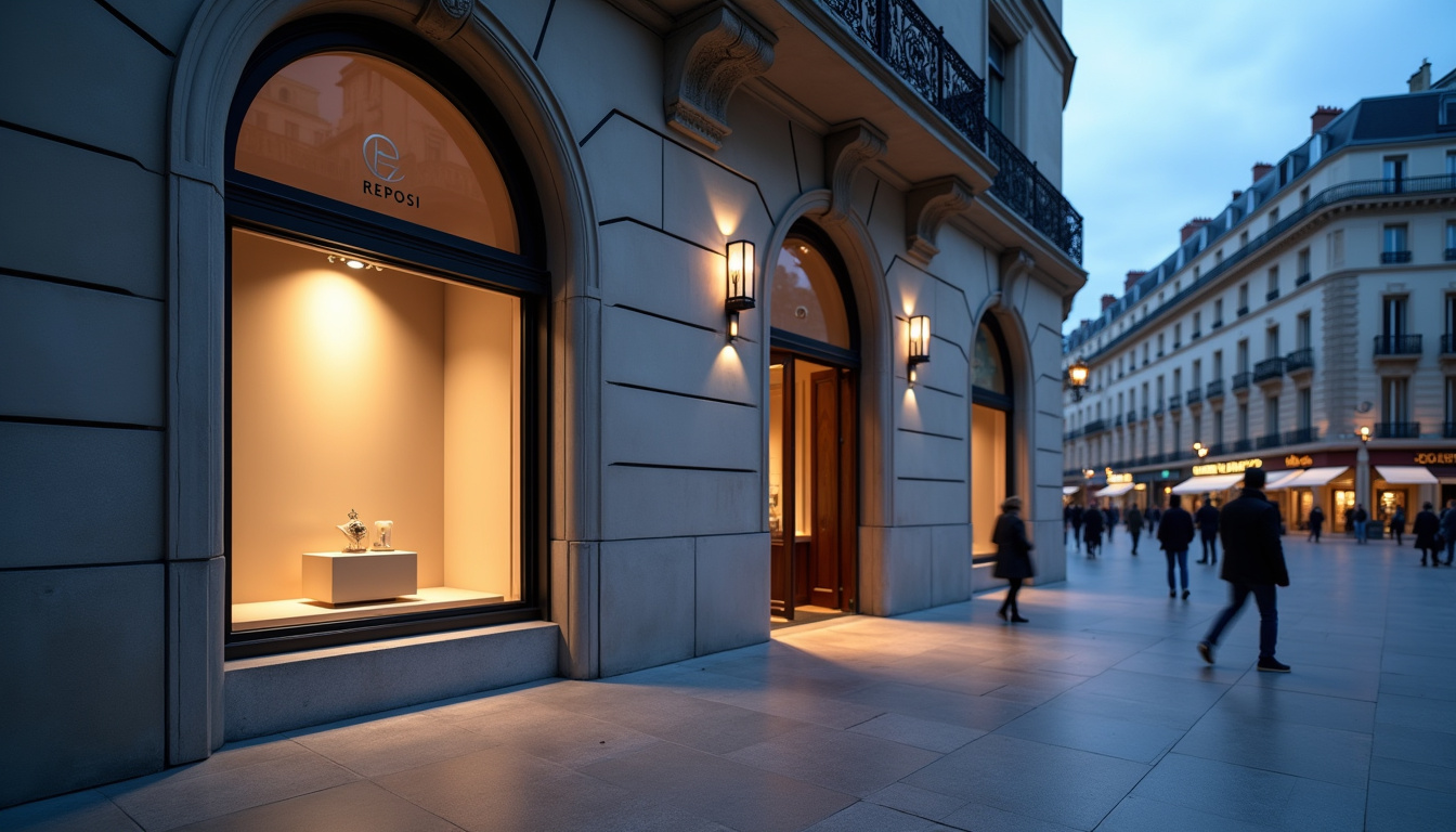 Façade élégante de la boutique Repossi au 6 Place Vendôme à Paris, avec vitrine discrète et lumière tamisée