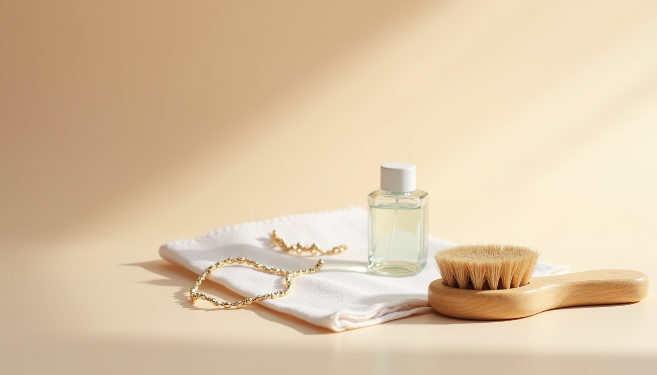 Kit de soin Missoma composé d'un chiffon, d'une solution de nettoyage et d'une petite brosse, présenté sur fond neutre