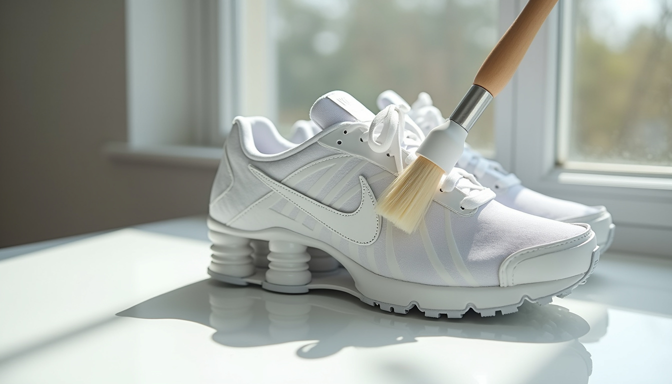 Nettoyage des piliers en caoutchouc d'une paire de Nike Shox avec une brosse douce