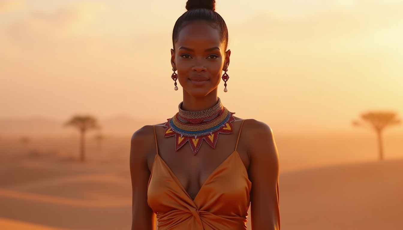 Rihanna portant le collier Massaï lors de la campagne Dior J