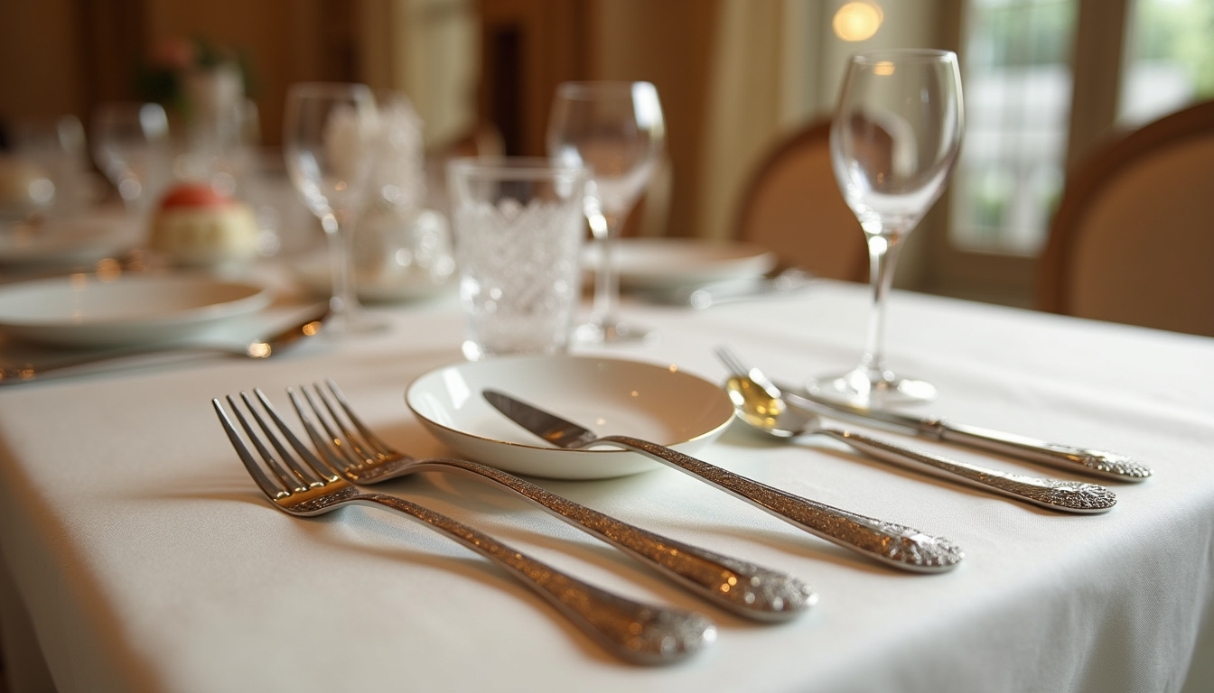 Service de table Buccellati collection Caviar en argent massif, présenté sur une table élégante
