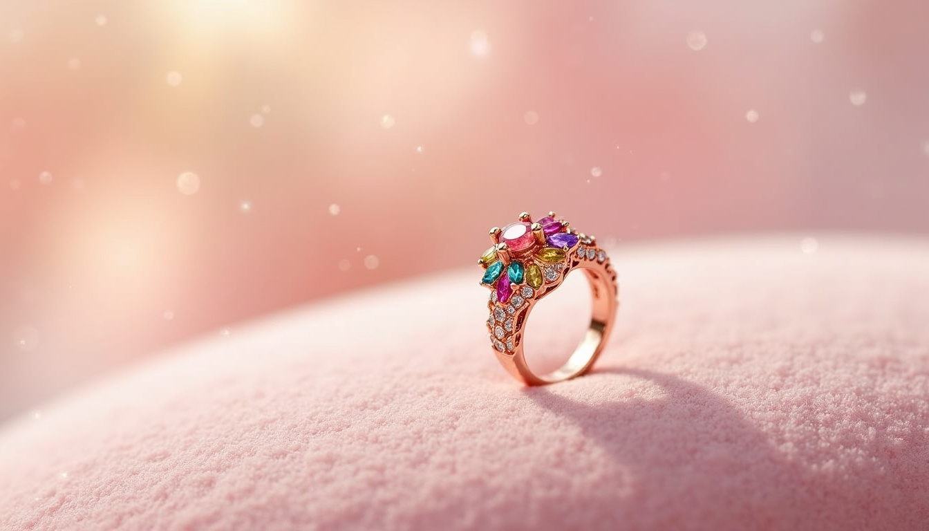 Bague de la collection Petit Joli en or rose avec pierres colorées et diamants
