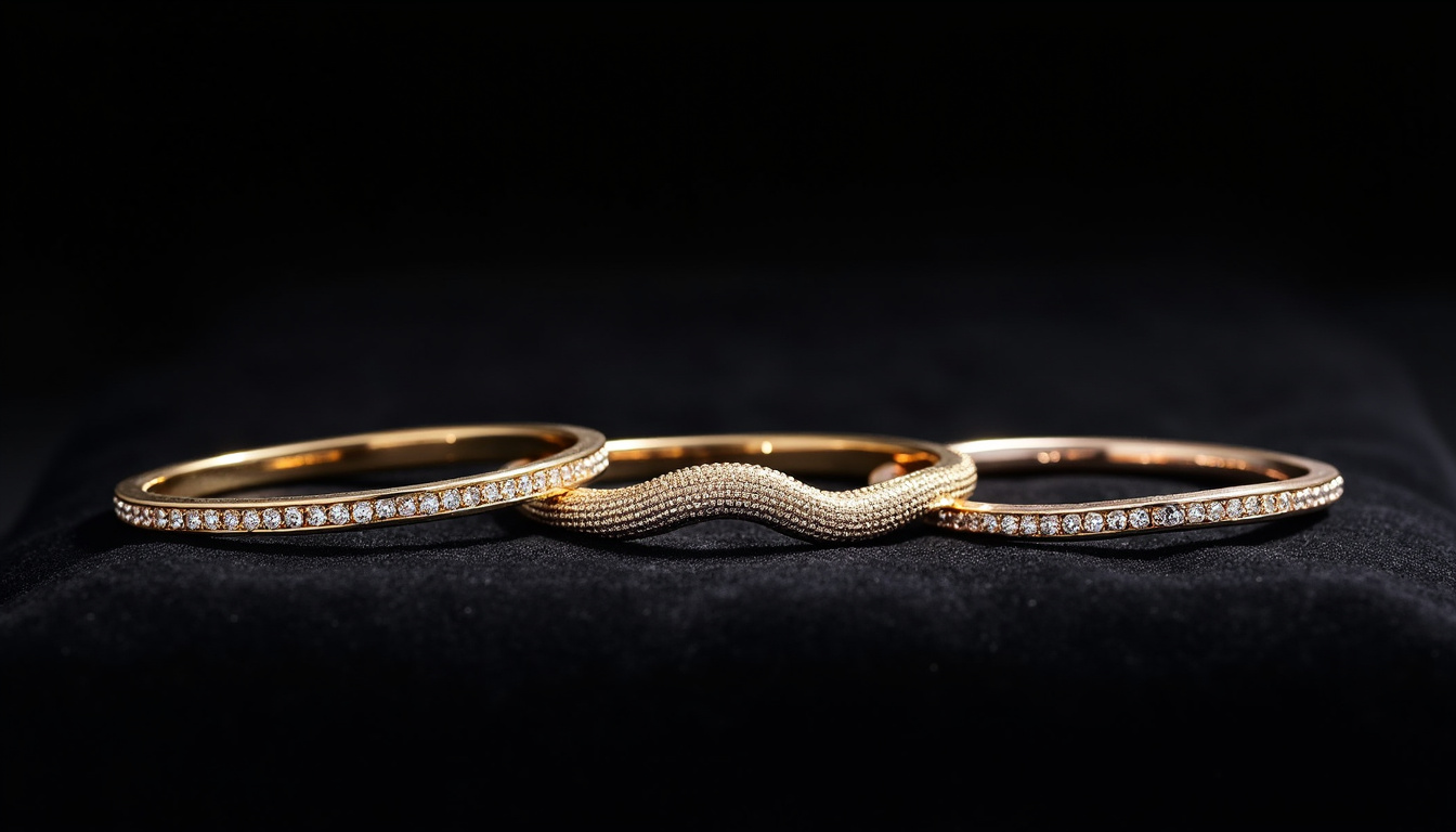 Comparaison des trois modèles phares du bracelet Move de Messika: Move One, Move Twist et Move Celebration posés côte à côte sur un fond sombre