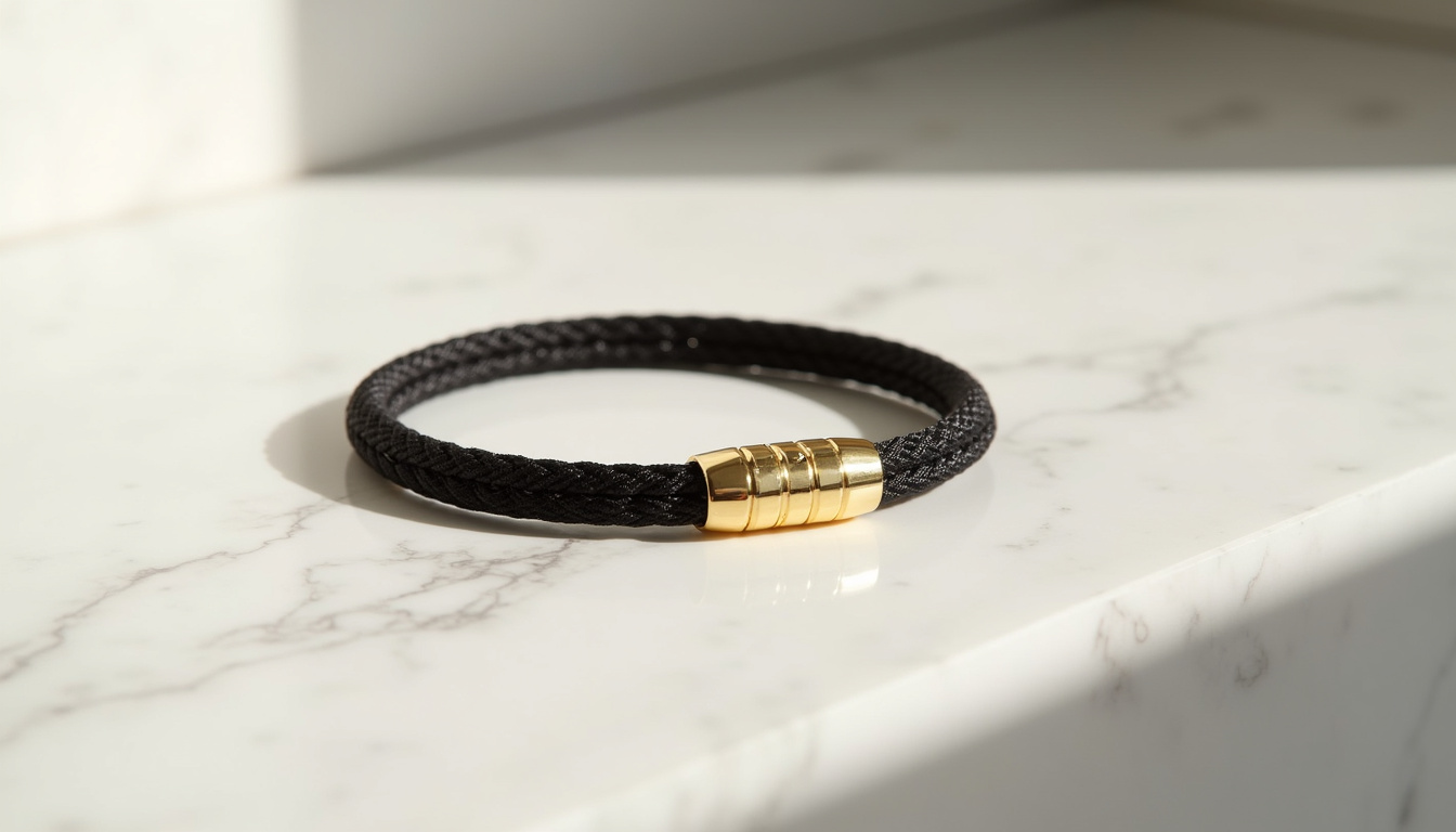 Détail des finitions du bracelet Fred Force 10 montrant le cordon en nylon tressé et le fermoir en or 18 carats