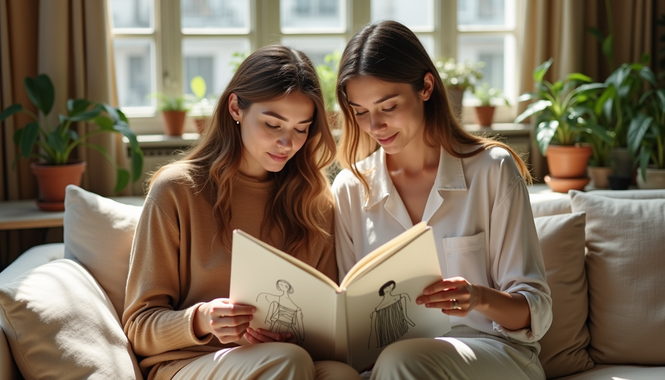 Emma et Chloé en train de feuilleter les premières épreuves de leur livre sur la mode durable