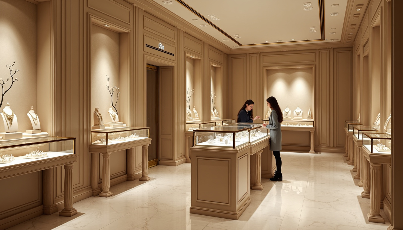 Intérieur d'une boutique Fred à Paris montrant des vitrines de bijoux et un client en discussion avec un conseiller