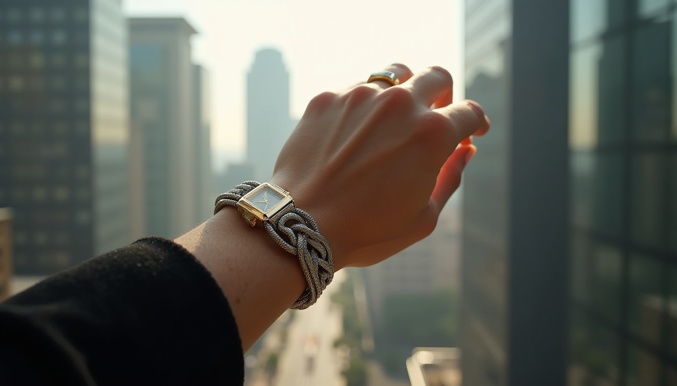 Main portant un bracelet Fred Force 10 avec fond flou évoquant un cadre urbain