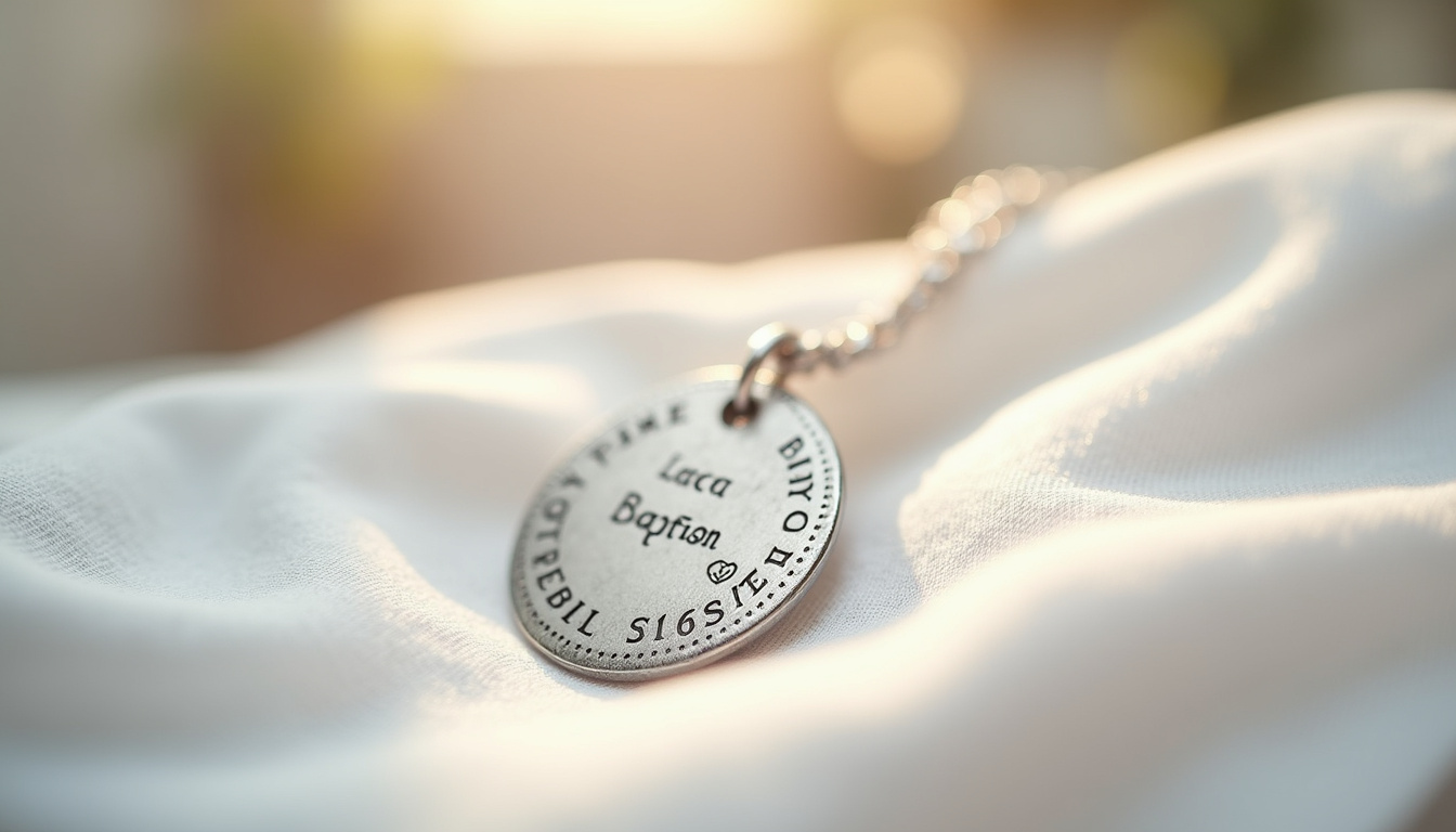 Médaille de baptême en argent avec gravure du prénom et de la date