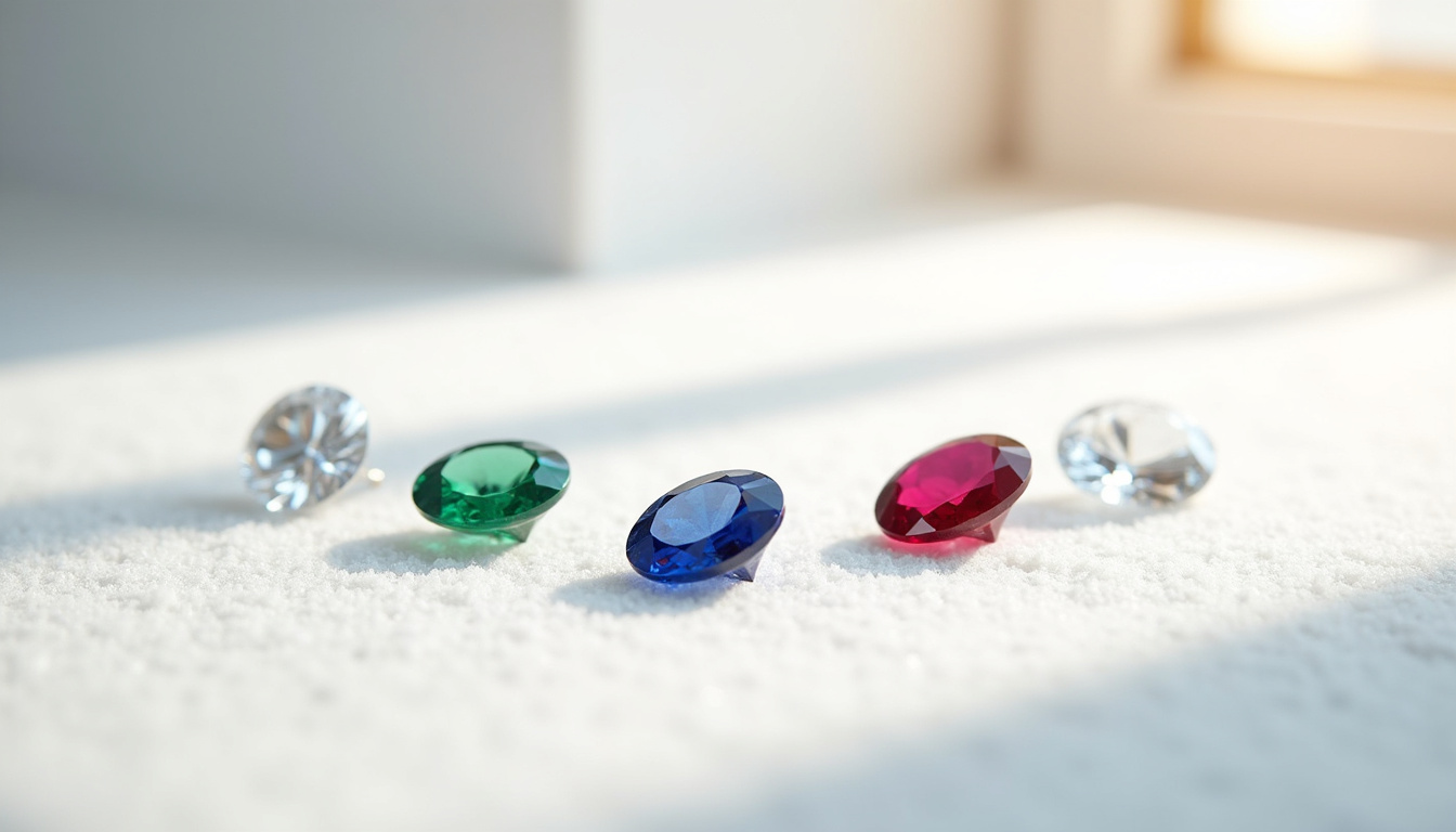 Comparaison des principales pierres utilisées pour les bagues de fiançailles: diamant, saphir, émeraude, rubis et moissanite