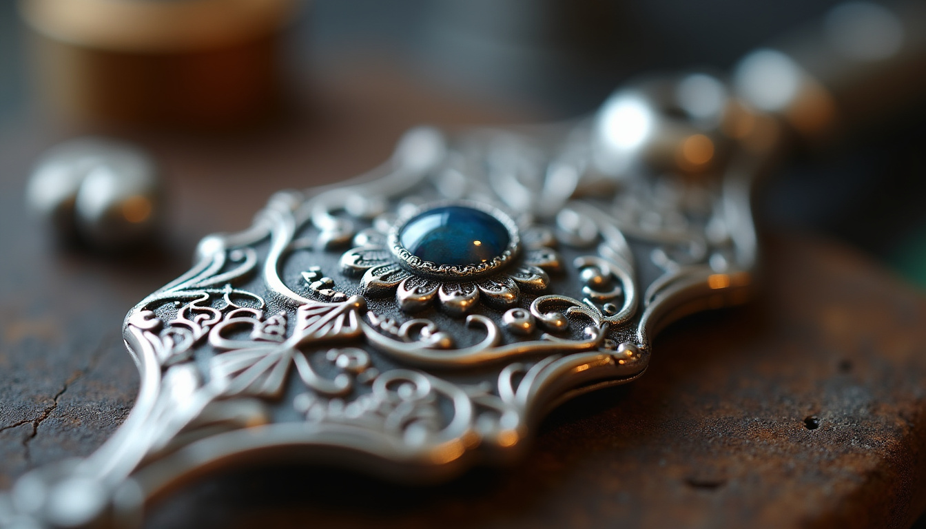 Détail du travail artisanal sur un bijou en argent 925 de la marque Clio Blue