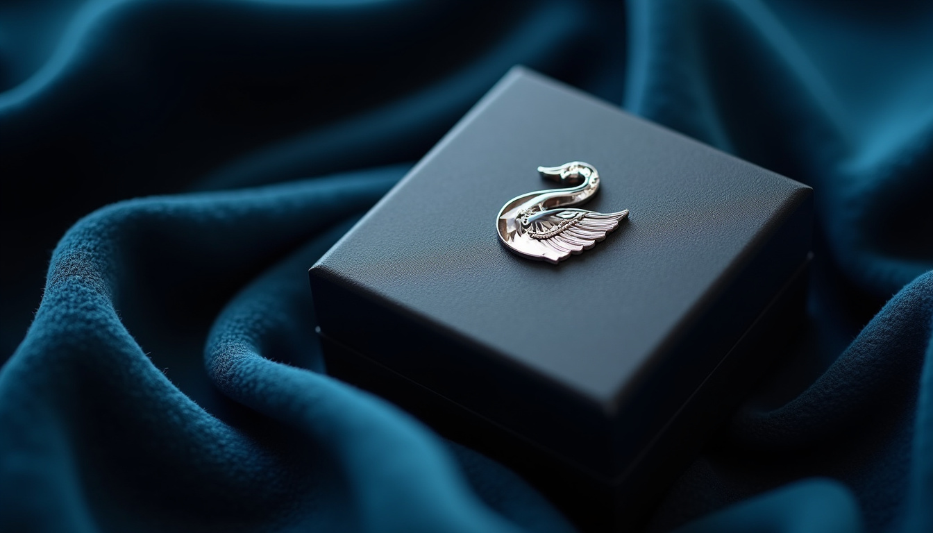 Le cygne Swarovski, symbole historique de la marque autrichienne, gravé sur boîtier et packaging