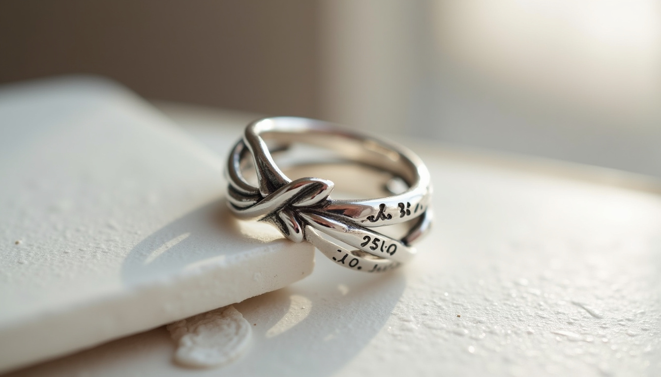 Bague Uno de 50 en argent plaqué avec design organique et gravure UNO de 50