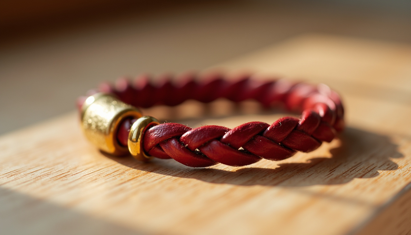 Bracelet Uno de 50 pour homme en cuir tressé rouge avec fermoir métallique doré