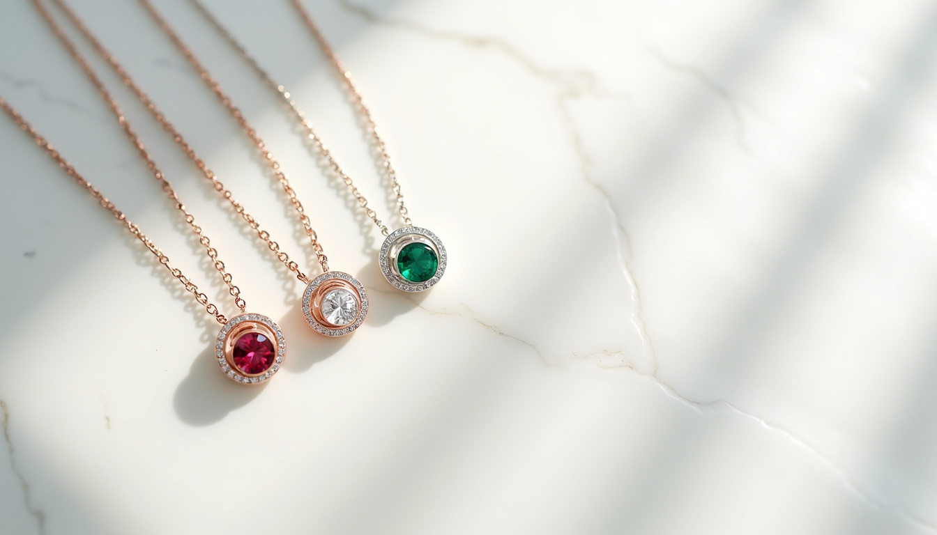 Comparaison visuelle de plusieurs modèles de colliers Possession Piaget: or rose avec diamants, or blanc, et version colorée avec malachite