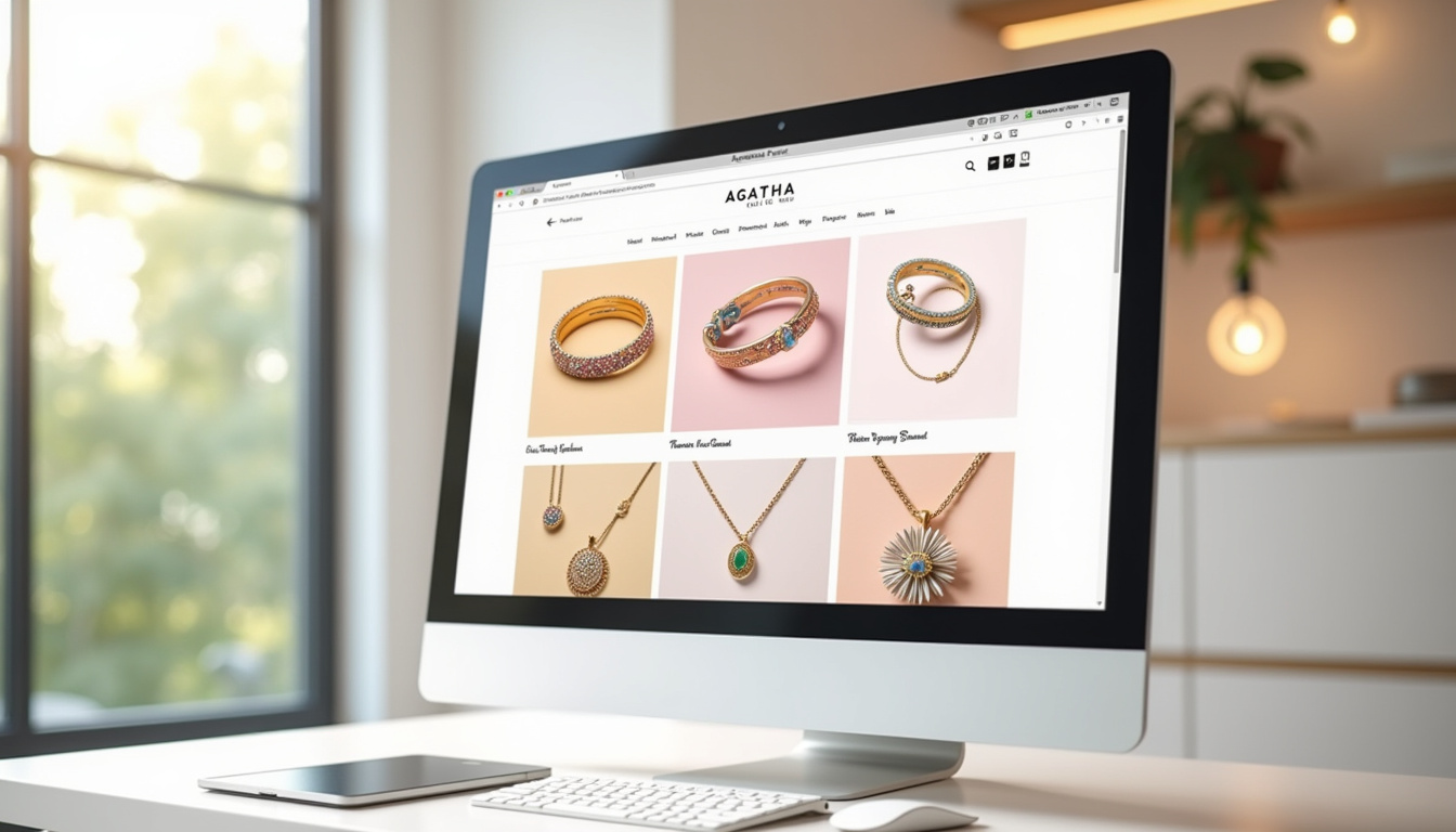 Interface du site officiel Agatha.fr montrant une sélection de bijoux en ligne