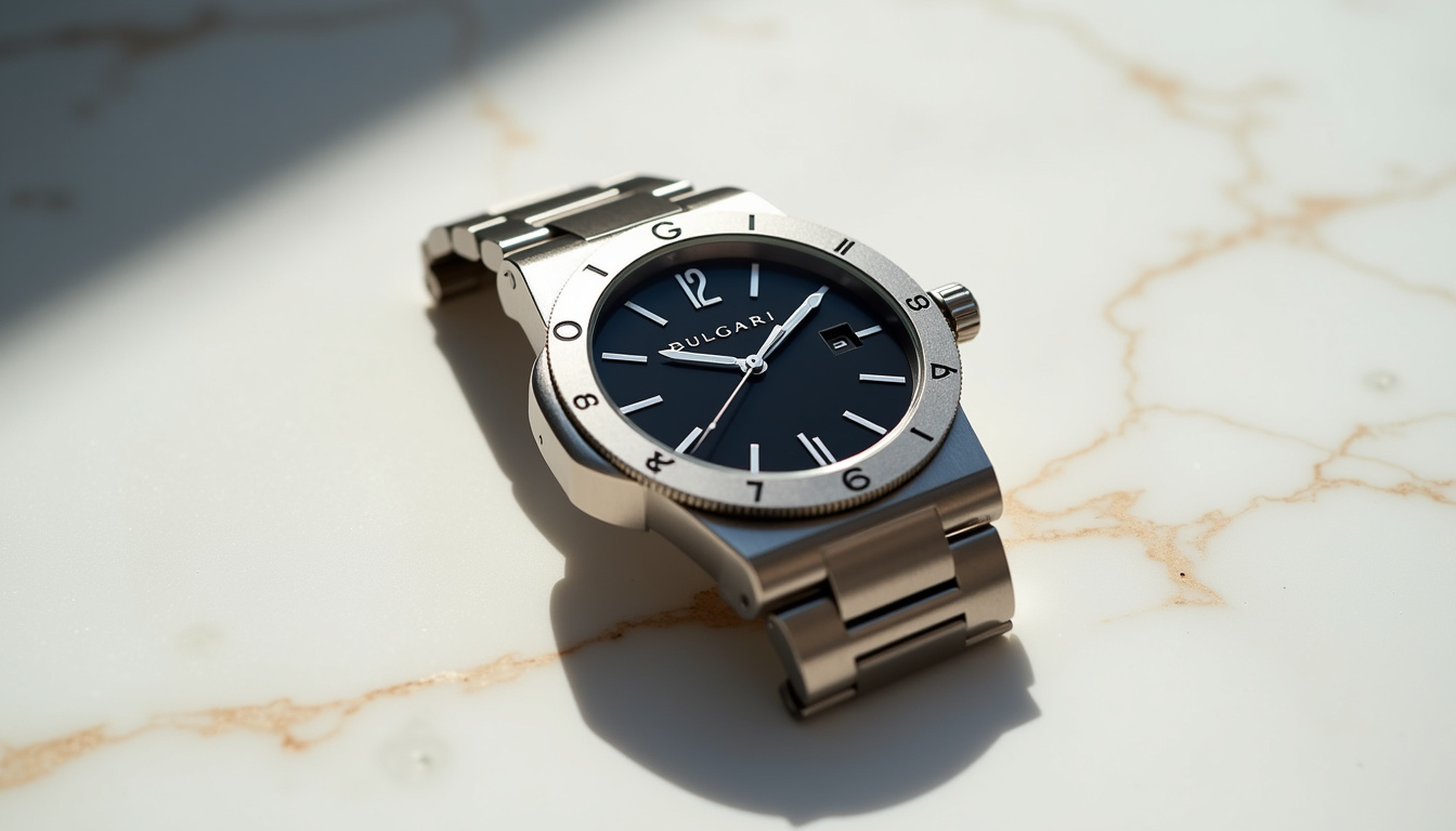 Montre Bvlgari Octo Finissimo en acier brossé avec cadran noir minimaliste