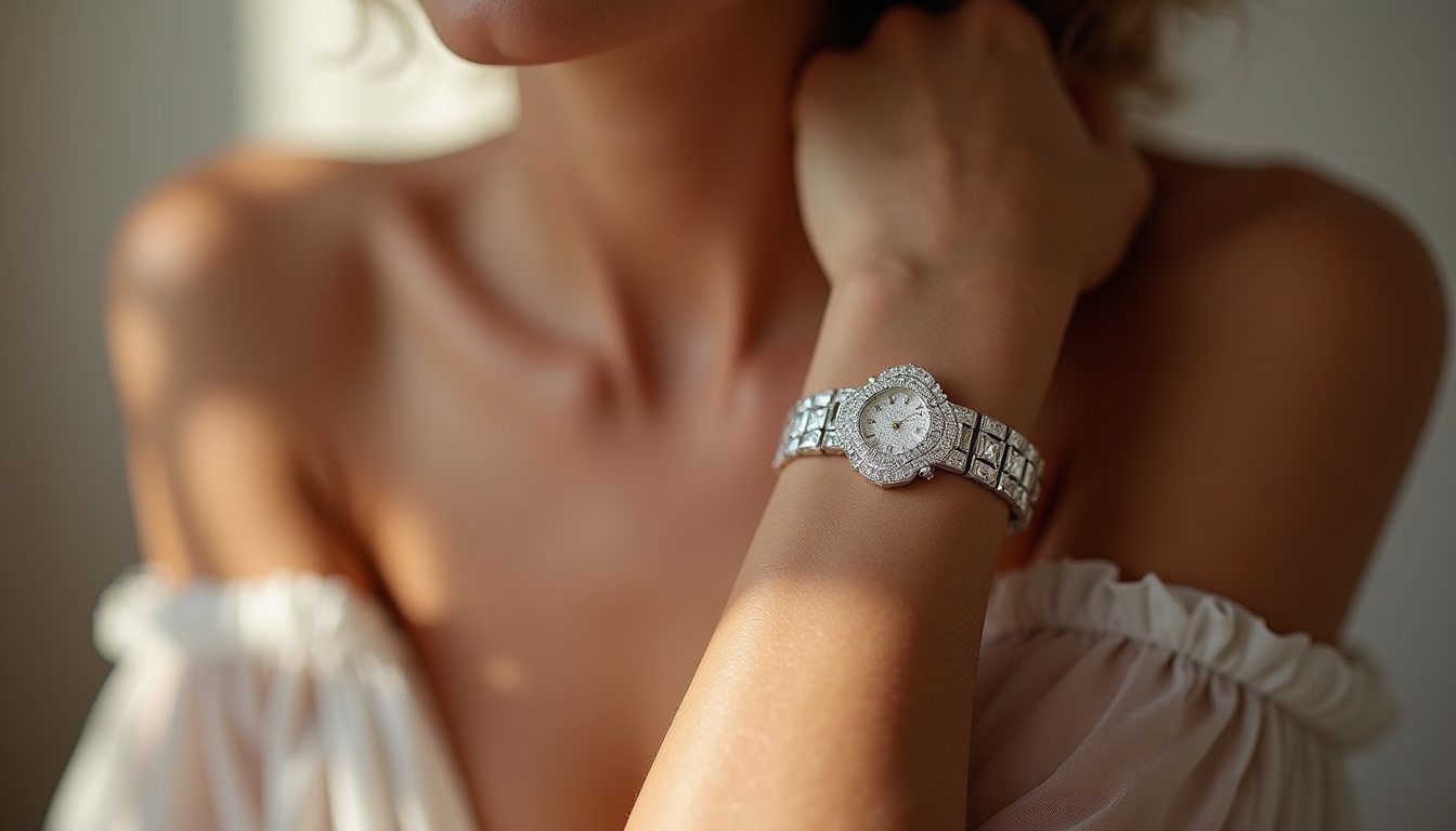 Montre de la collection Avenue de Harry Winston, sertie de diamants, sur un poignet