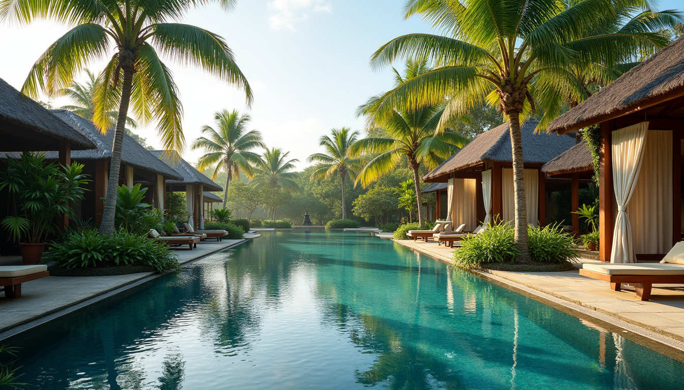 Piscine extérieure d’un hôtel Bvlgari à Bali entourée de végétation luxuriante et de bâtiments en pierre volcanique