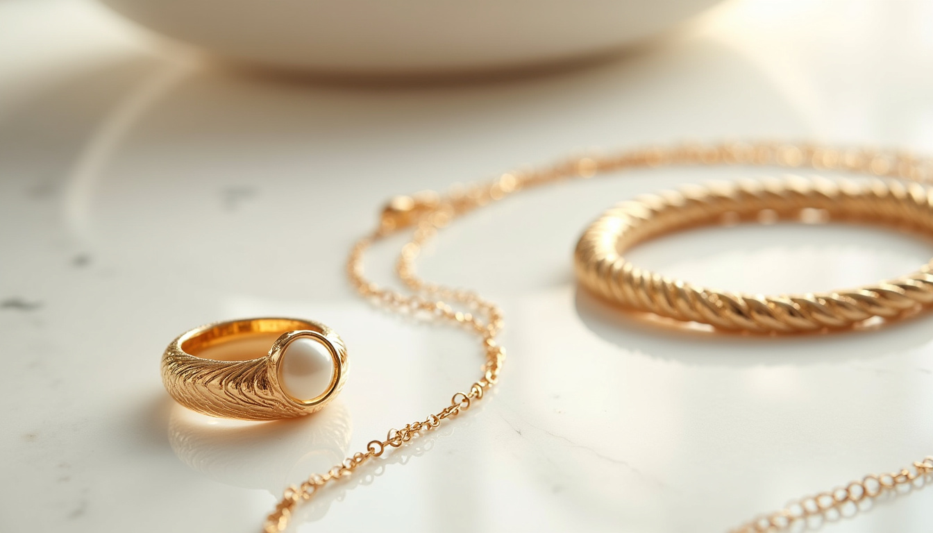 Représentation historique de la collection Possession Piaget, avec la première bague tournante et son évolution vers les colliers et bracelets modernes